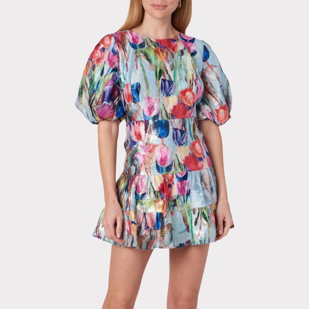 Milly floral metallic cocktail dress